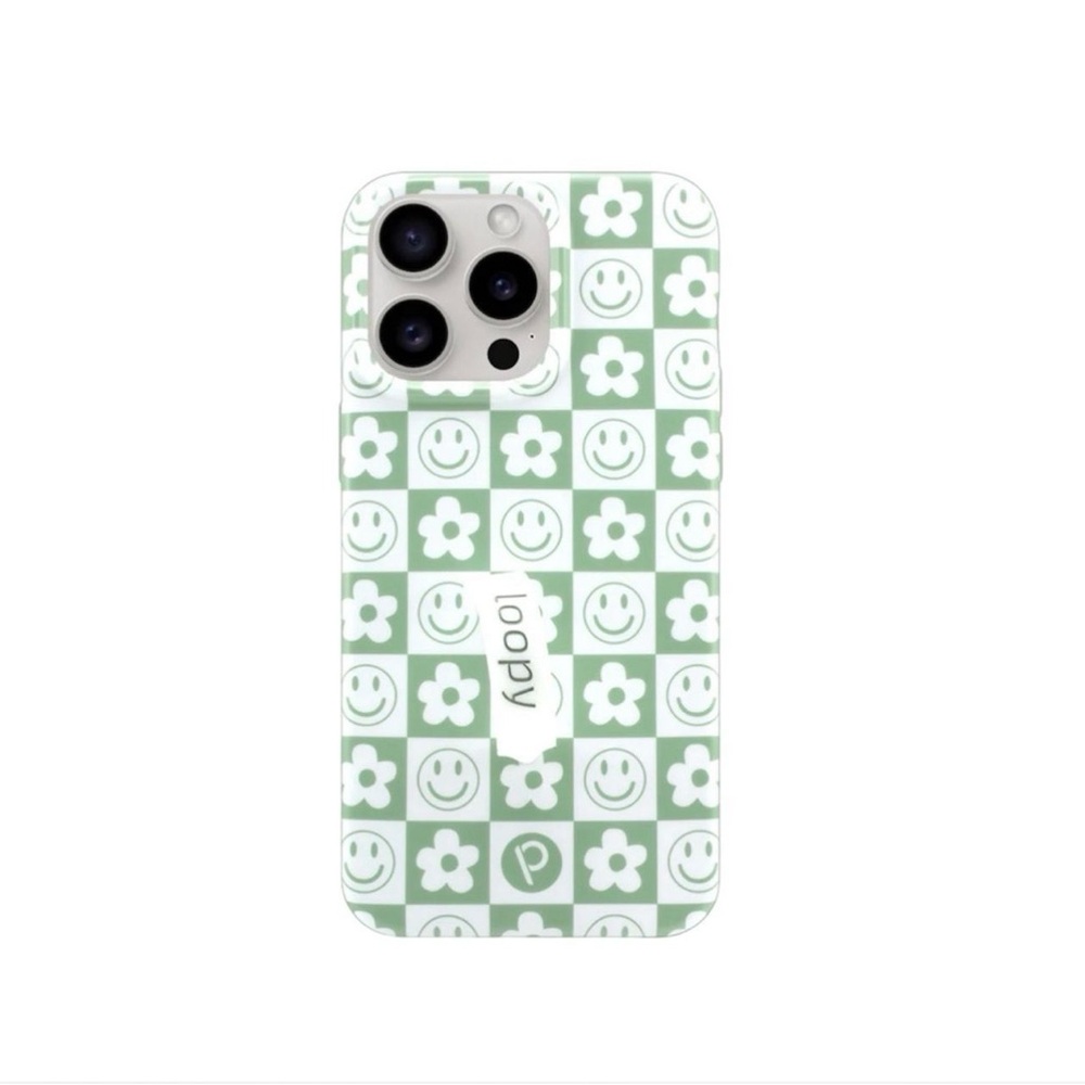 Loopy Case Green and White Smiley Flower Phone Case